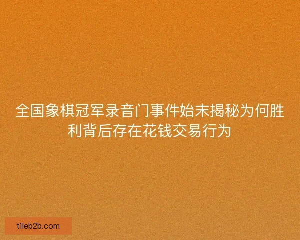全国象棋冠军录音门事件始末揭秘为何胜利背后存在花钱交易行为